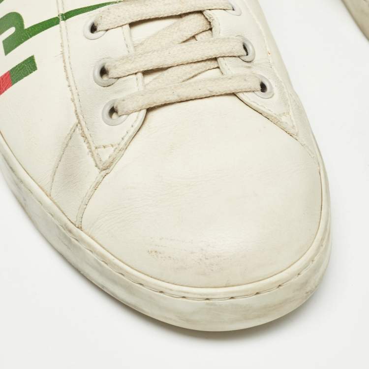 Pre Owned Gucci Off White Leather Gucci Blade Ace Sneakers Size 44.5