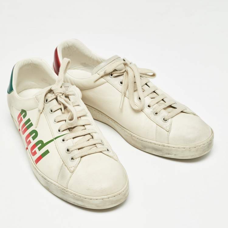 Pre Owned Gucci Off White Leather Gucci Blade Ace Sneakers Size 44.5
