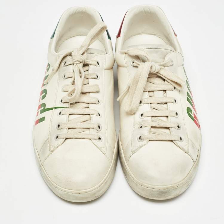 Pre Owned Gucci Off White Leather Gucci Blade Ace Sneakers Size 44.5