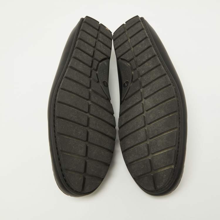 Pre Owned Gucci Black Microguccissima Leather Slip On Loafers Size 43