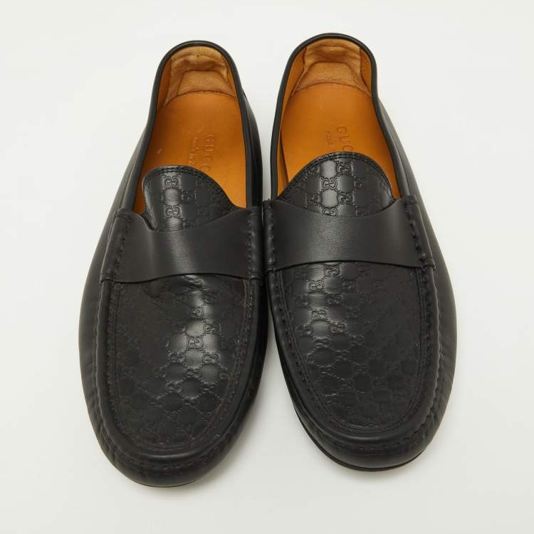 Pre Owned Gucci Black Microguccissima Leather Slip On Loafers Size 43