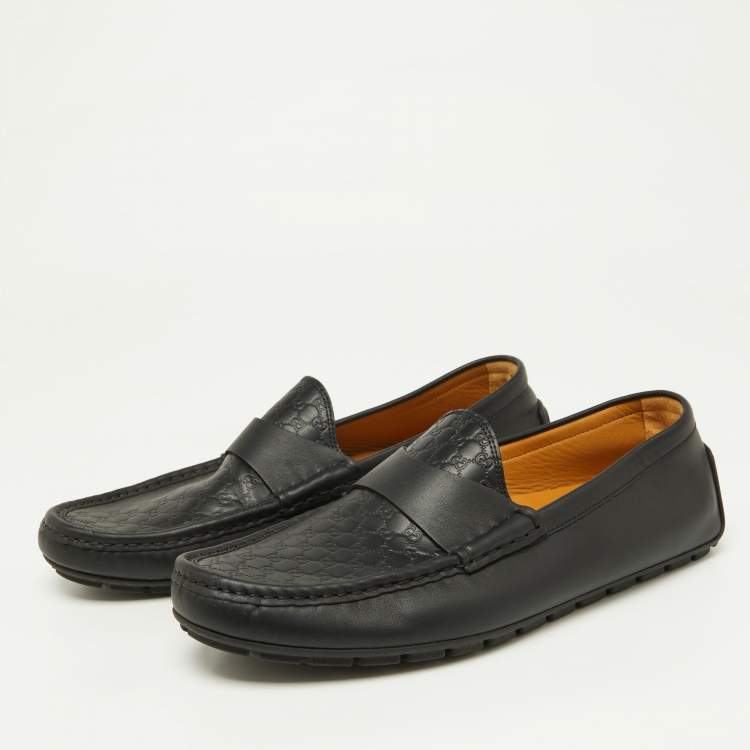 Pre Owned Gucci Black Microguccissima Leather Slip On Loafers Size 43