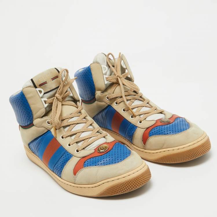 Pre Owned Gucci Multicolor Perforated Leather Screener GG High Top Sneakers Size 44.5