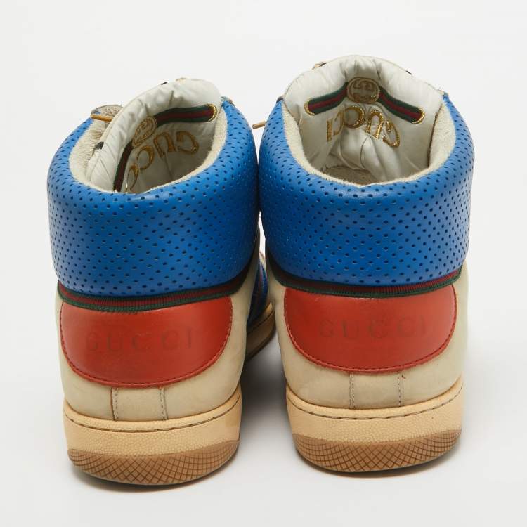 Pre Owned Gucci Multicolor Perforated Leather Screener GG High Top Sneakers Size 44.5
