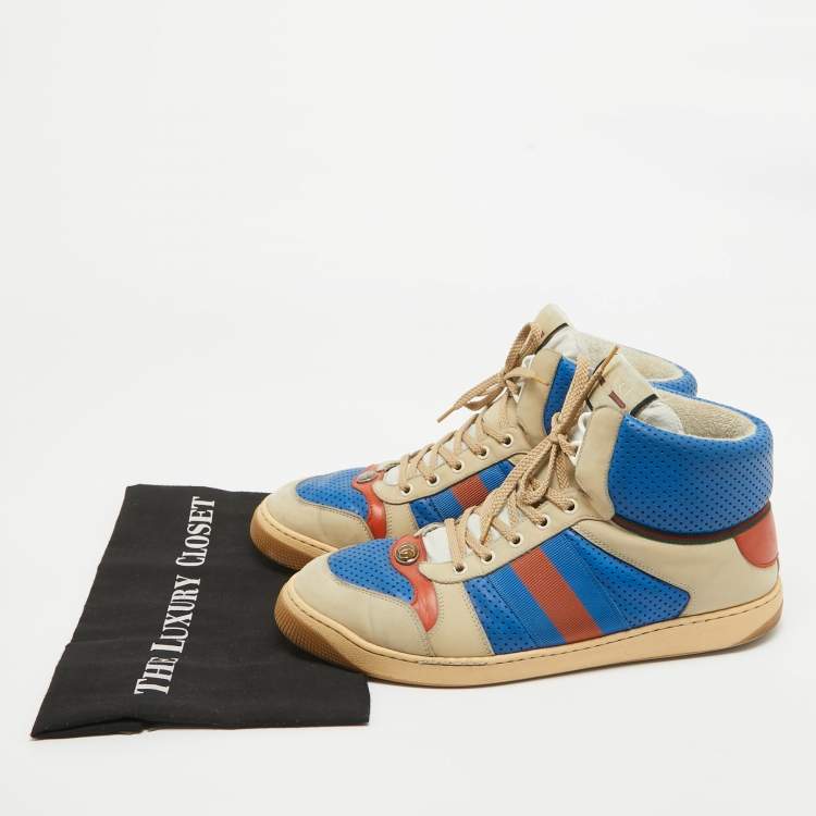 Pre Owned Gucci Multicolor Perforated Leather Screener GG High Top Sneakers Size 44.5
