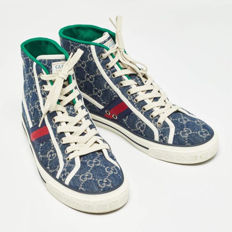 Pre Owned Gucci Blue/Ivory GG Denim Tennis 1977 Sneakers Size 42