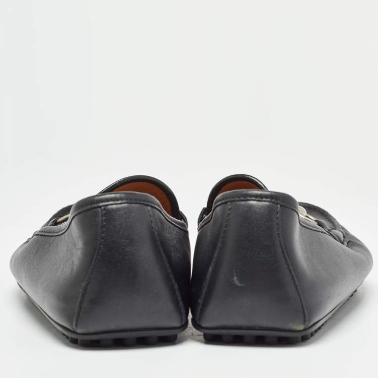 Pre Owned Gucci Black Leather Web Horsebit Slip On Loafers Size 40