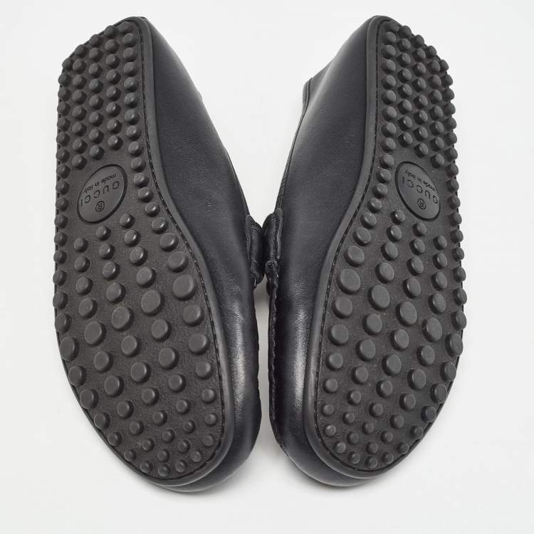 Pre Owned Gucci Black Leather Web Horsebit Slip On Loafers Size 40