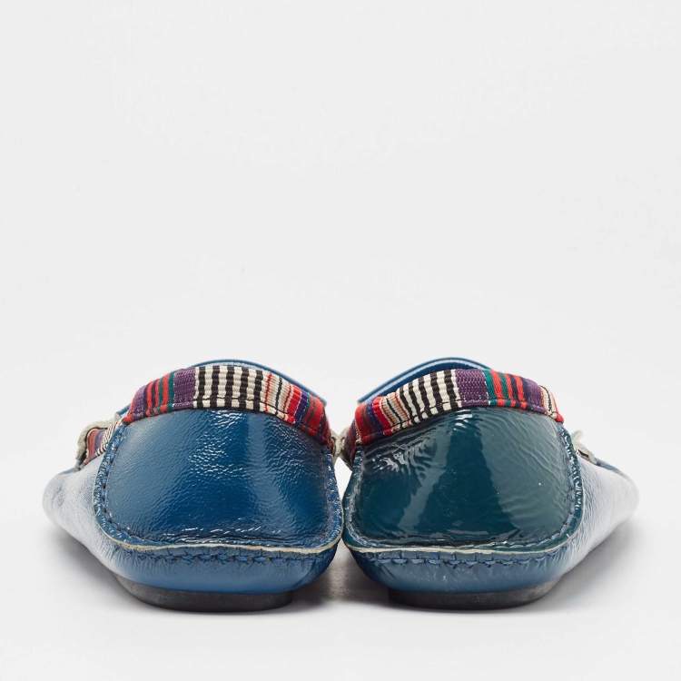 Pre Owned Gucci Blue Patent Slip On Loafers Size 41.5