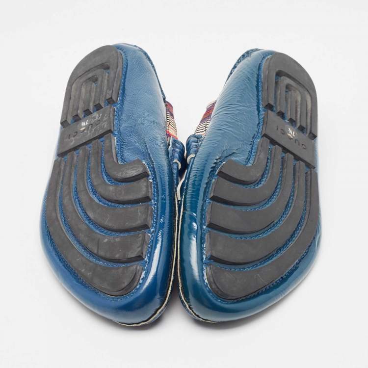 Pre Owned Gucci Blue Patent Slip On Loafers Size 41.5