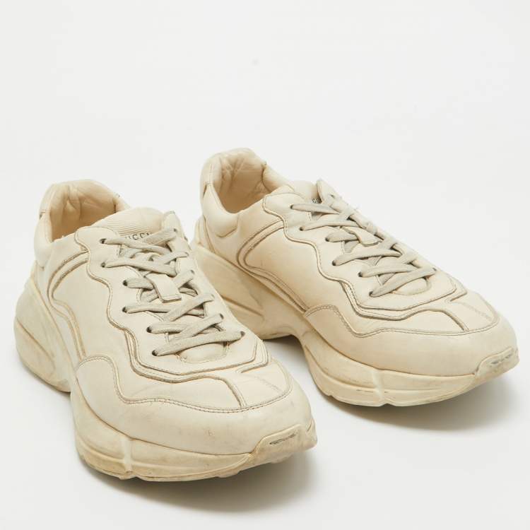Pre Owned Gucci Cream Leather Rhyton Sneakers Size 43 