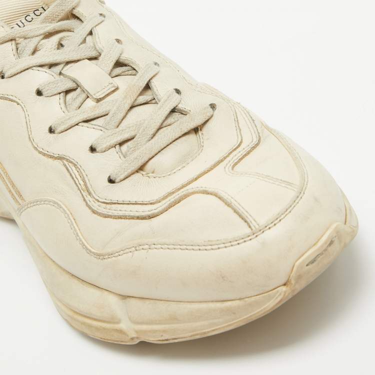 Pre Owned Gucci Cream Leather Rhyton Sneakers Size 43 