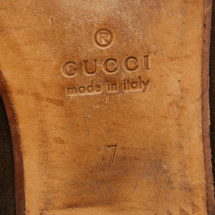 Pre Owned Gucci Suede Brown Suede Horsebit Slip On Loafers Size 41