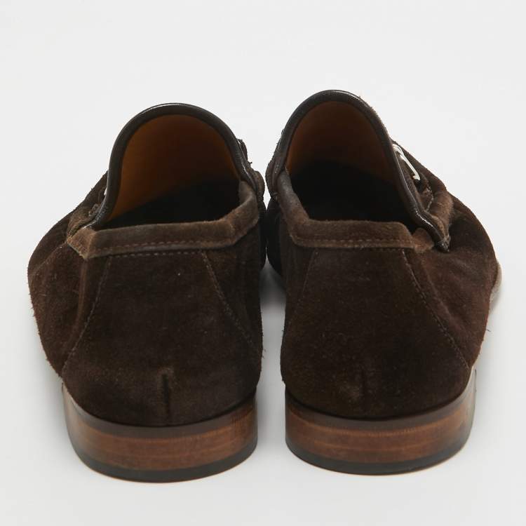 Pre Owned Gucci Suede Brown Suede Horsebit Slip On Loafers Size 41