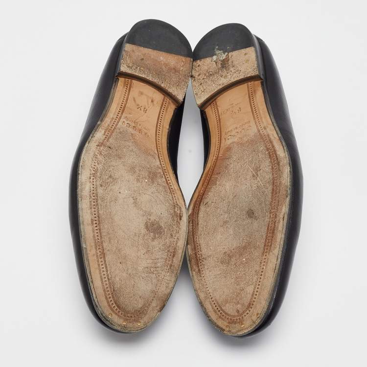 مملوكة مسبقًا Gucci Jordaan Black Leather Horsebit Loafers Size 42.5