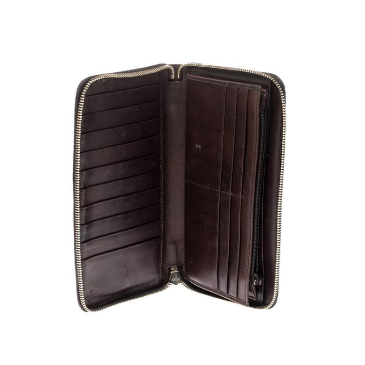 Gucci Zip Around Top Handle Travel Wallet Dark Brown Leather