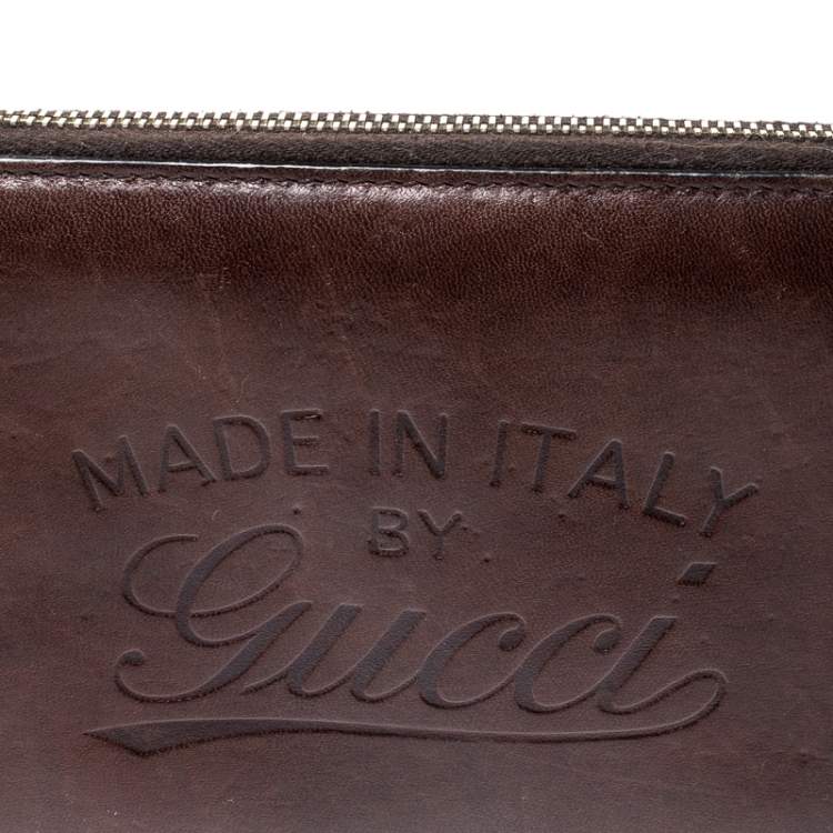 Pre Owned Gucci Dark Brown Leather Zip Around Wallet Organizer