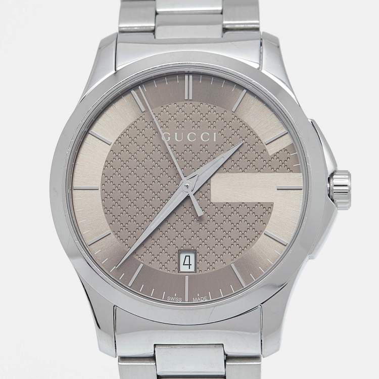Pre Owned Gucci Brown Stainless Steel G-Timeless YA126445 Men's Wristwatch 38 mm