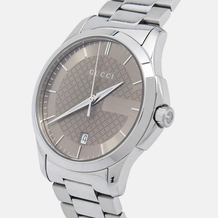 Pre Owned Gucci Brown Stainless Steel G-Timeless YA126445 Men's Wristwatch 38 mm