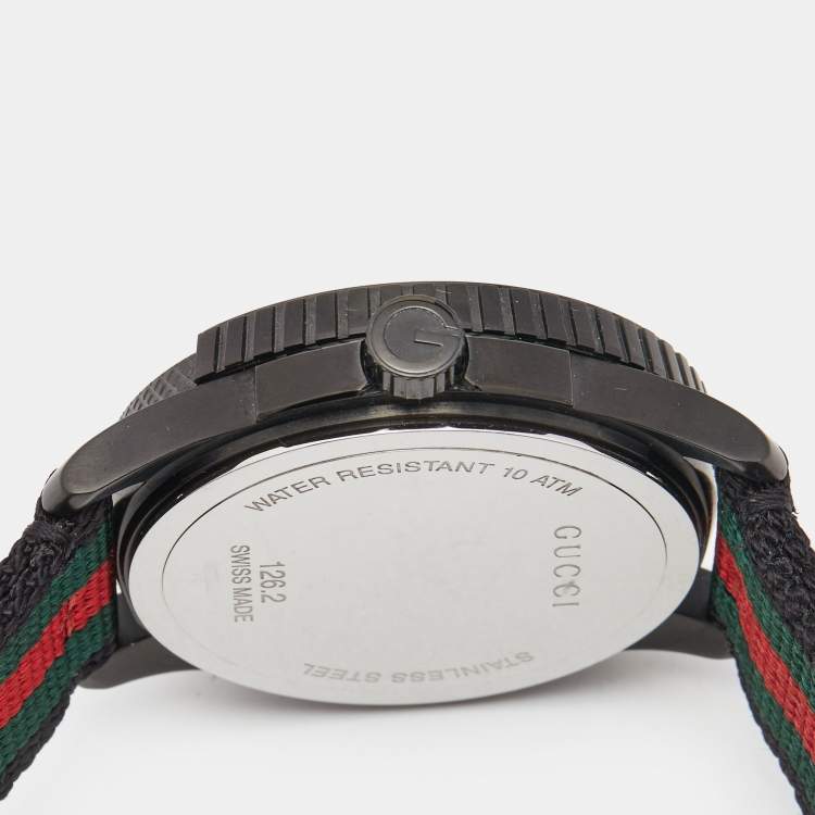 مملوكة مسبقًا Gucci Black PVD Coated Stainless Steel Nylon G-Timeless YA126229 Men's Wristwatch 44 mm