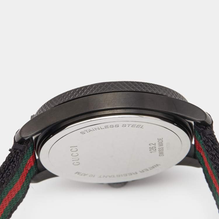 مملوكة مسبقًا Gucci Black PVD Coated Stainless Steel Nylon G-Timeless YA126229 Men's Wristwatch 44 mm