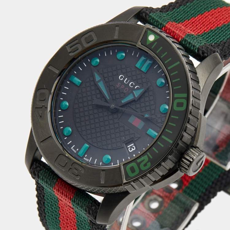 مملوكة مسبقًا Gucci Black PVD Coated Stainless Steel Nylon G-Timeless YA126229 Men's Wristwatch 44 mm