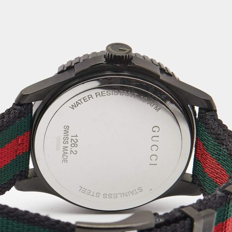 مملوكة مسبقًا Gucci Black PVD Coated Stainless Steel Nylon G-Timeless YA126229 Men's Wristwatch 44 mm