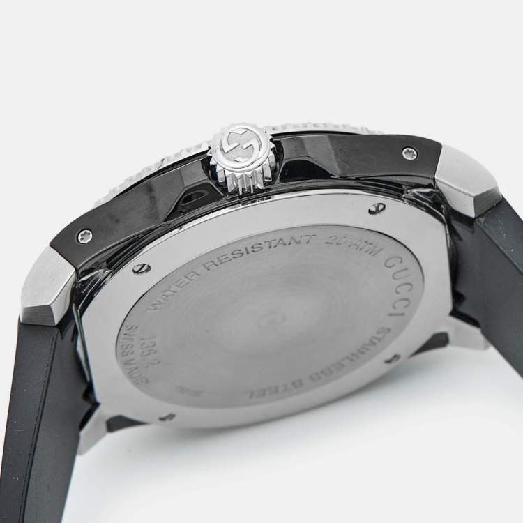 Pre Owned Gucci Black PVD Coated Stainless Steel Rubber Dive 136.2 Men's Wristwatch 45 mm
