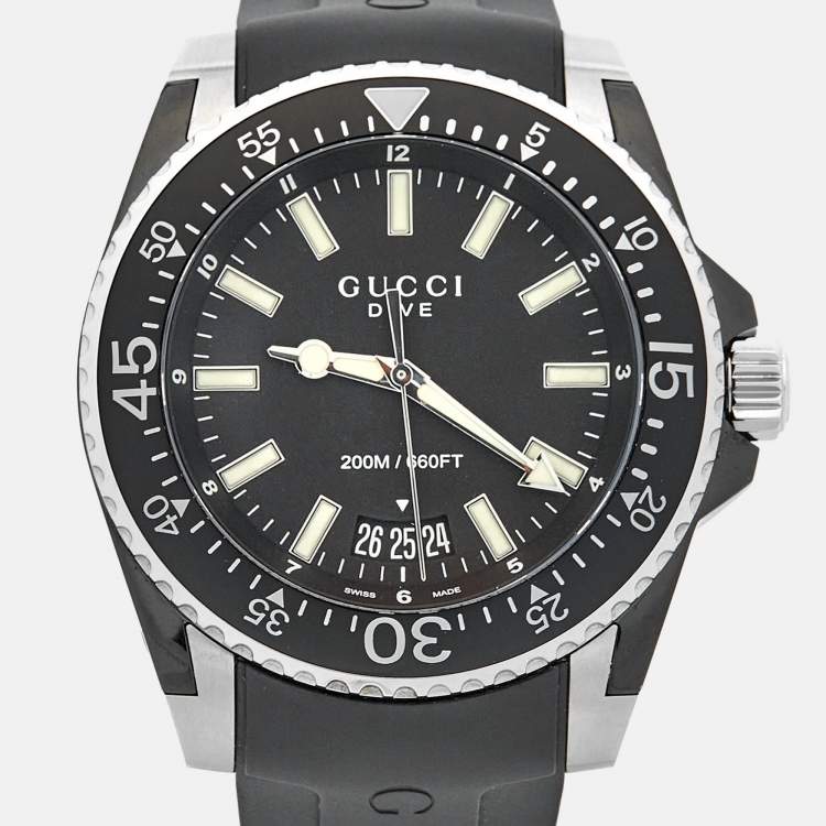 Pre Owned Gucci Black PVD Coated Stainless Steel Rubber Dive 136.2 Men's Wristwatch 45 mm