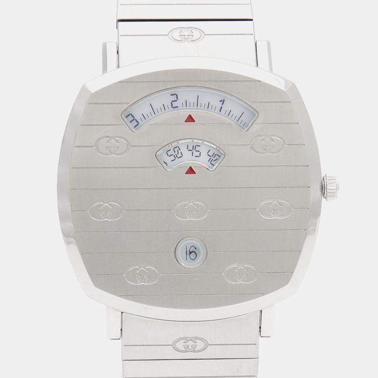 Pre Owned Gucci Grip 157.3 Quartz White Stainless Steel Men's Wristwatch 38 mm