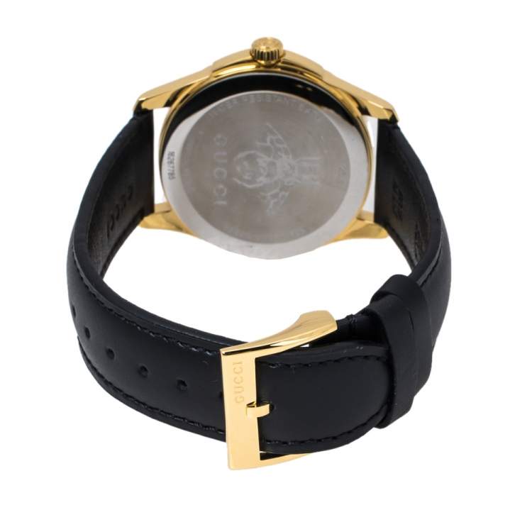 Pre Owned Gucci Turquoise Blue Gold Tone Stainless Steel Leather G-Timeless 126.4 Men's Wristwatch 38 mm