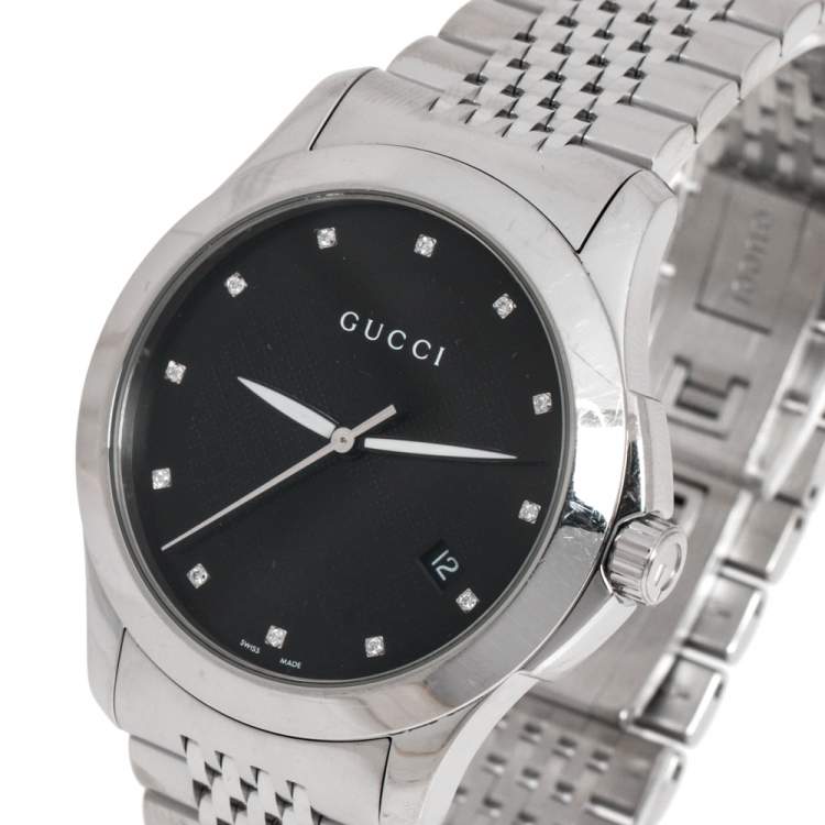 Gucci Black Stainless Steel Diamond G Timeless 126.4 Men s