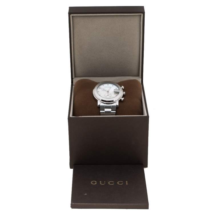 Pre Owned Gucci Mother of Pearl Stainless Steel Diamond G-Chrono 101M Women's Wristwatch 44 mm