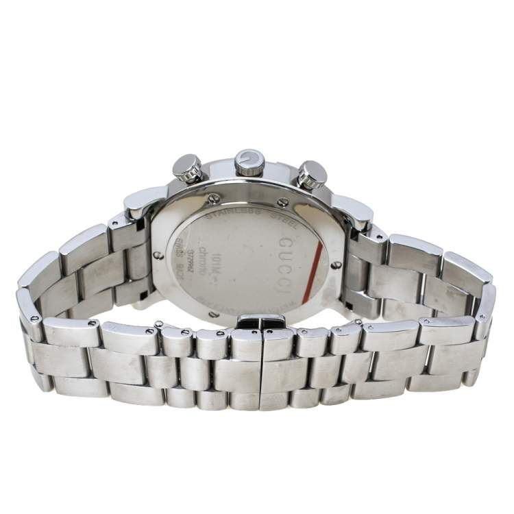 Pre Owned Gucci Mother of Pearl Stainless Steel Diamond G-Chrono 101M Women's Wristwatch 44 mm