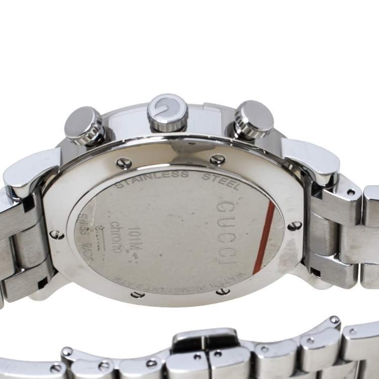Pre Owned Gucci Mother of Pearl Stainless Steel Diamond G-Chrono 101M Women's Wristwatch 44 mm
