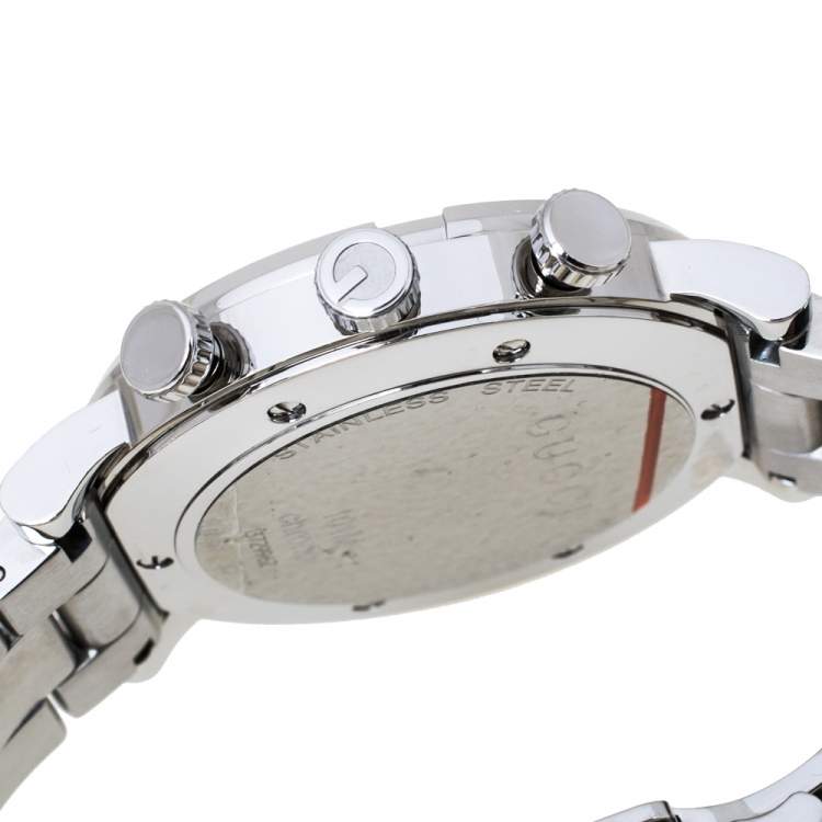 Pre Owned Gucci Mother of Pearl Stainless Steel Diamond G-Chrono 101M Women's Wristwatch 44 mm