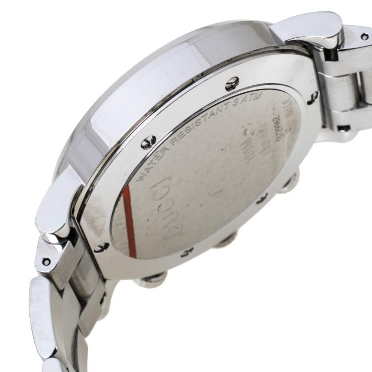 Pre Owned Gucci Mother of Pearl Stainless Steel Diamond G-Chrono 101M Women's Wristwatch 44 mm