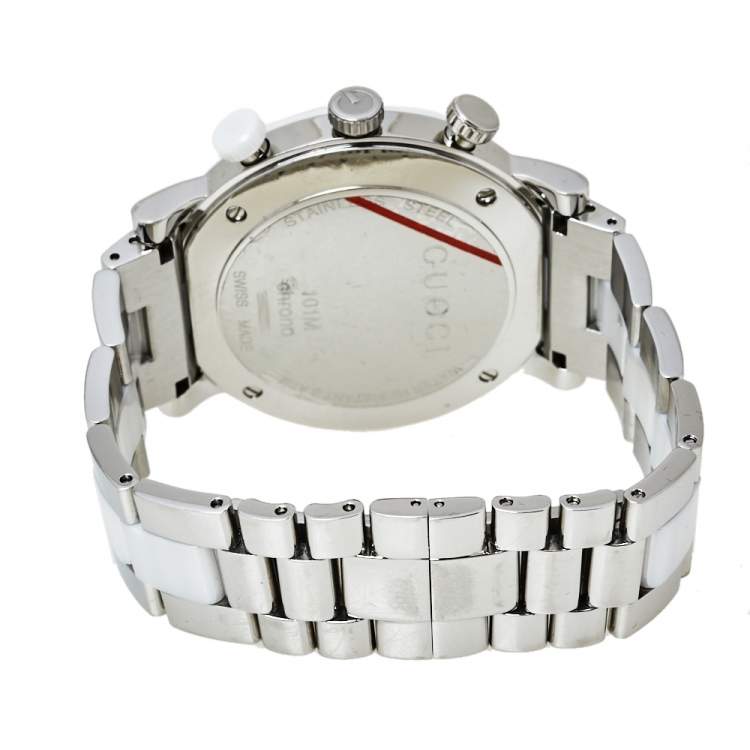 Pre Owned Gucci White Ceramic & Stainless Steel G Chrono 101M Men's Wristwatch 42 mm