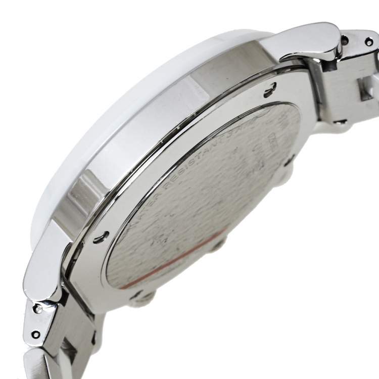 Pre Owned Gucci White Ceramic & Stainless Steel G Chrono 101M Men's Wristwatch 42 mm