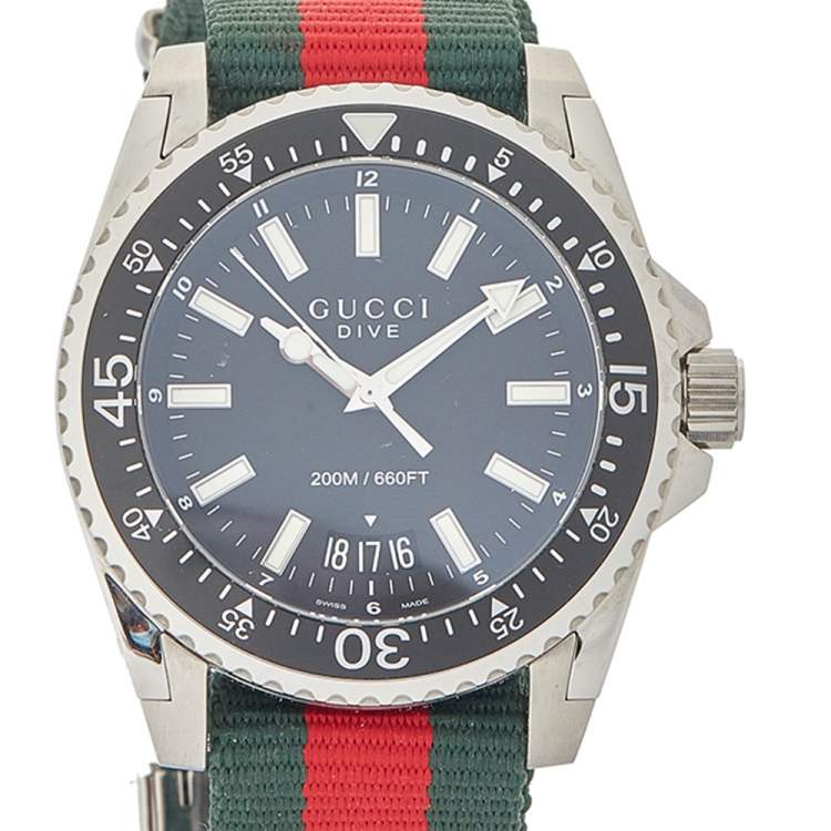 Pre Owned Gucci Black Stainless Steel & Nylon Dive YA136206 Men's Wristwatch 45 mm