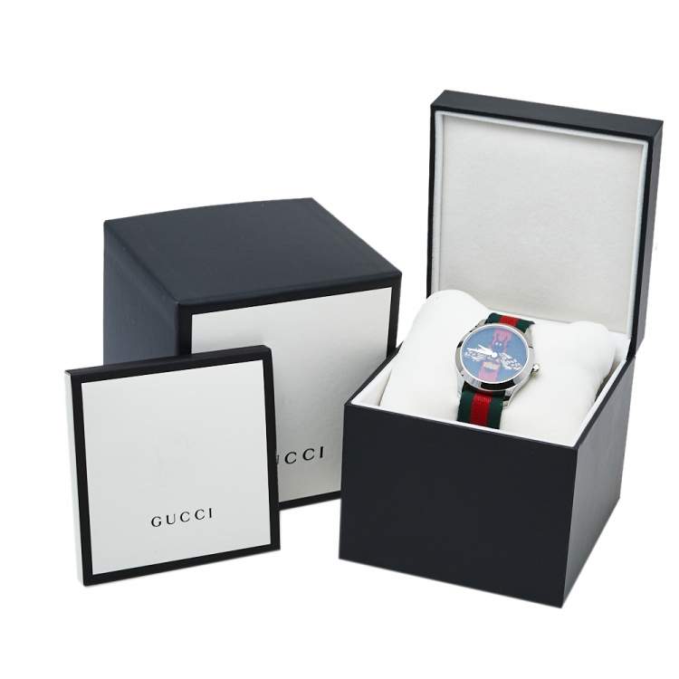 Pre Owned Gucci Multicolor Stainless Steel Web G-Timeless YA1264060 Men's Wristwatch 38 mm