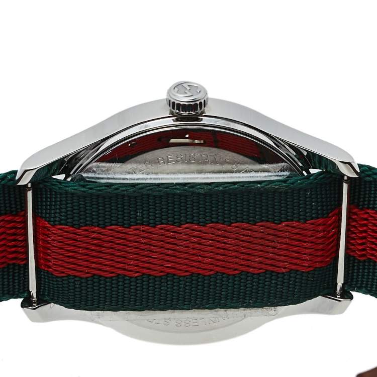 Pre Owned Gucci Multicolor Stainless Steel Web G-Timeless YA1264060 Men's Wristwatch 38 mm