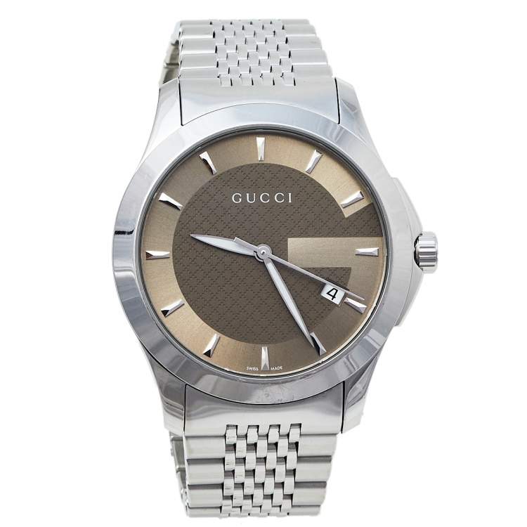 Gucci Brown Stainless Steel G-Timeless YA126406 Men's Wristwatch 38 mm  Gucci | The Luxury Closet