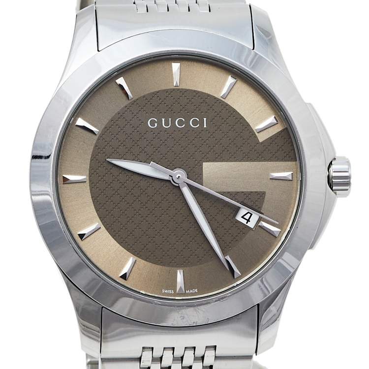 Pre Owned Gucci Brown Stainless Steel G-Timeless YA126406 Men's Wristwatch 38 mm