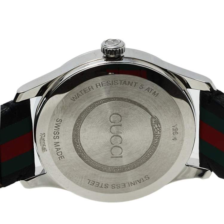 Pre Owned Gucci Green/Red Stainless Steel Leather 126.4 G-Timeless Automatic Men's Wristwatch 38 MM