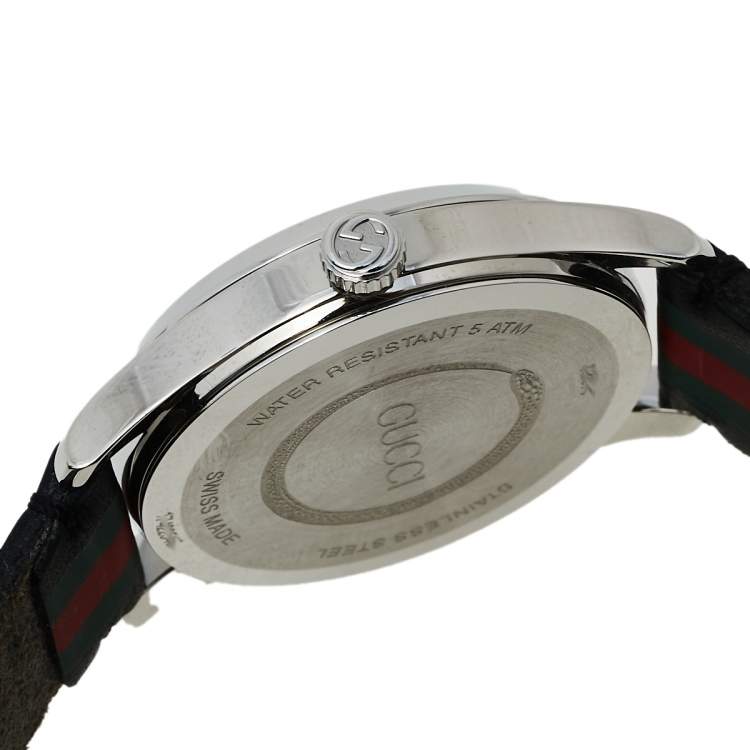 Pre Owned Gucci Green/Red Stainless Steel Leather 126.4 G-Timeless Automatic Men's Wristwatch 38 MM