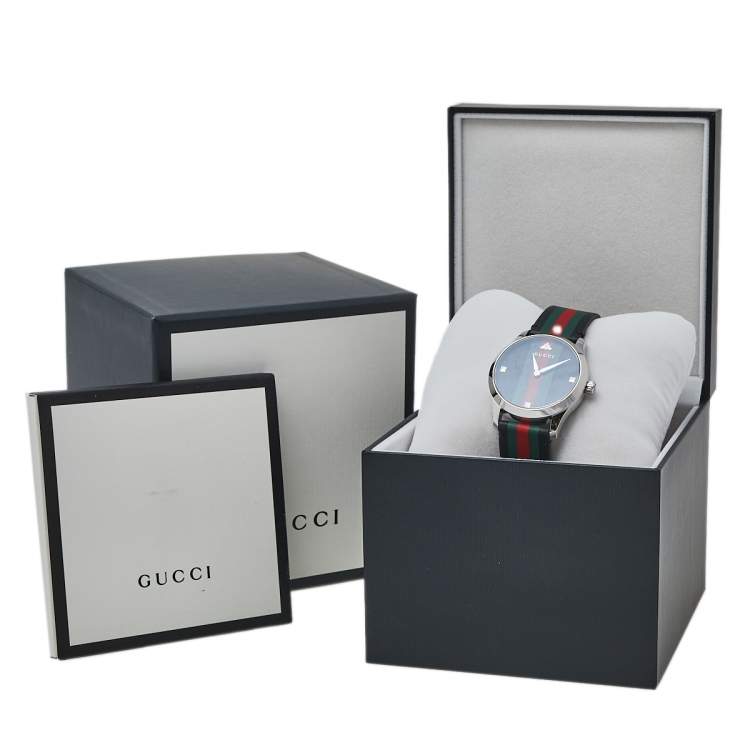 Pre Owned Gucci Green/Red Stainless Steel Leather 126.4 G-Timeless Automatic Men's Wristwatch 38 MM