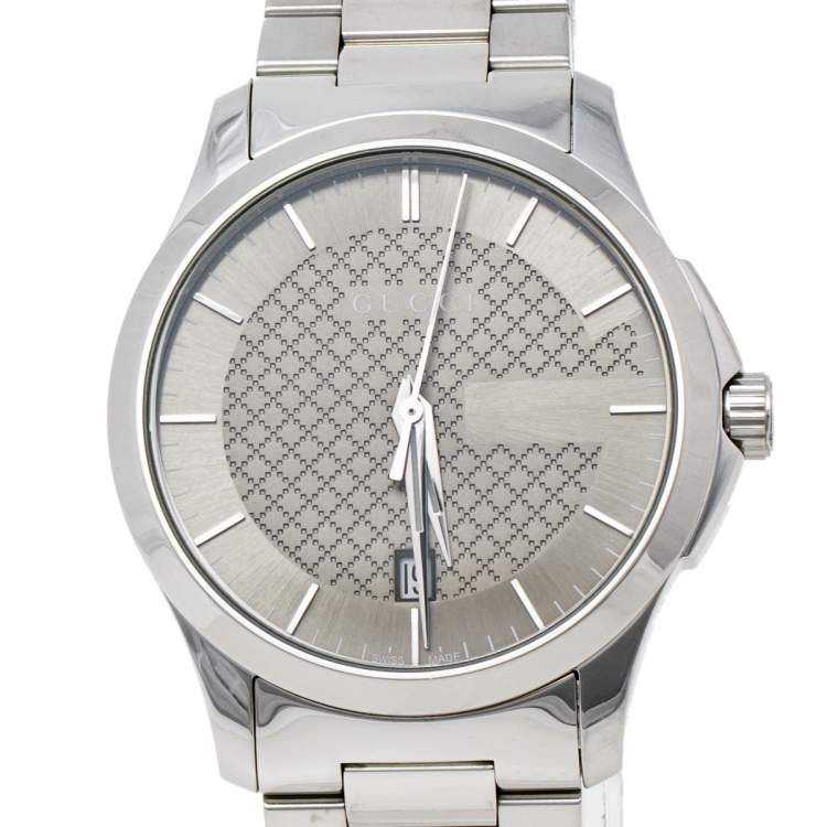 Pre Owned Gucci Silver Grey Stainless Steel G-Timeless 126.4 Men's Wristwatch 38 mm