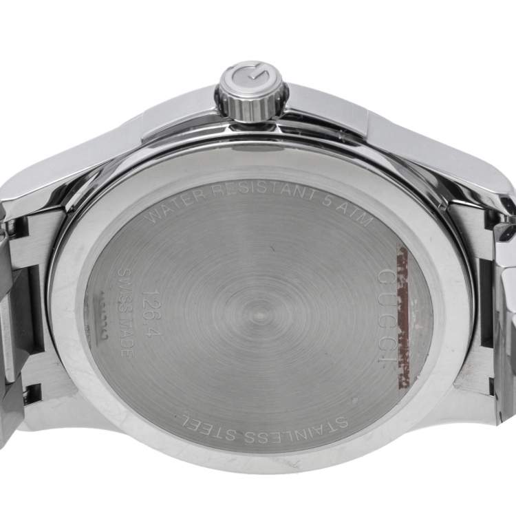 Pre Owned Gucci Silver Grey Stainless Steel G-Timeless 126.4 Men's Wristwatch 38 mm