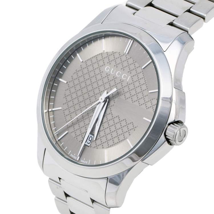 Pre Owned Gucci Silver Grey Stainless Steel G-Timeless 126.4 Men's Wristwatch 38 mm